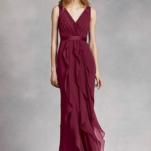 Vera Wang VNeck Wrapped Bodice Dress w/ Satin Belt
